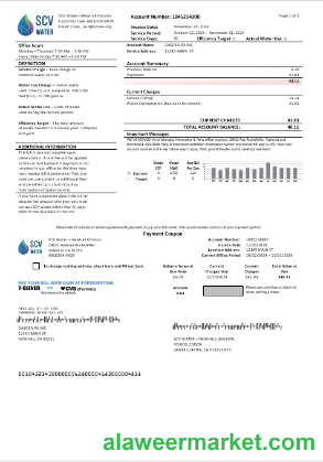 USA California Santa Clarita SCV Water business utility bill template in Word and PDF formats